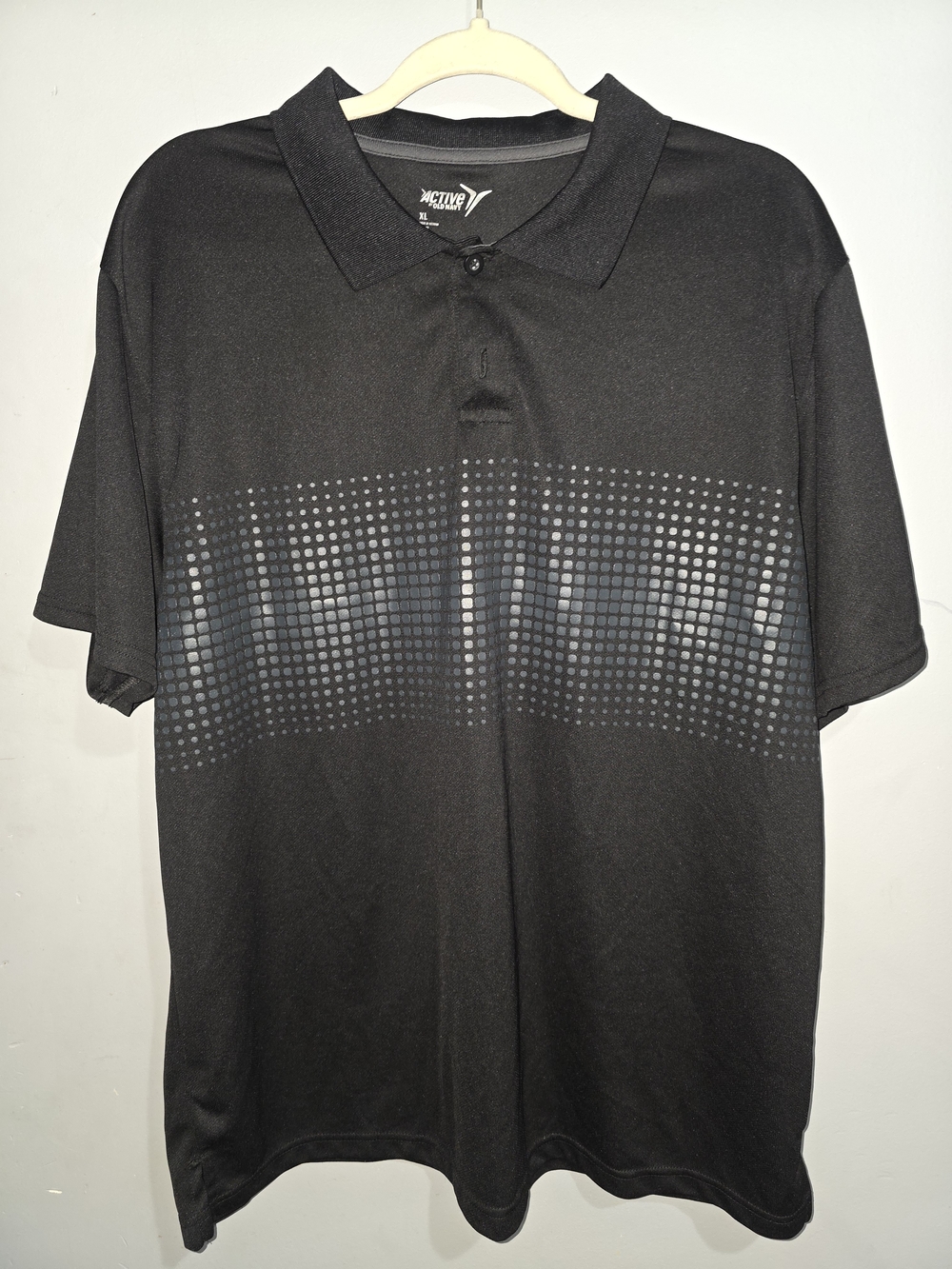 Old Navy Black Men's Golf Polo Shirt with Subtle Grid Print-XL